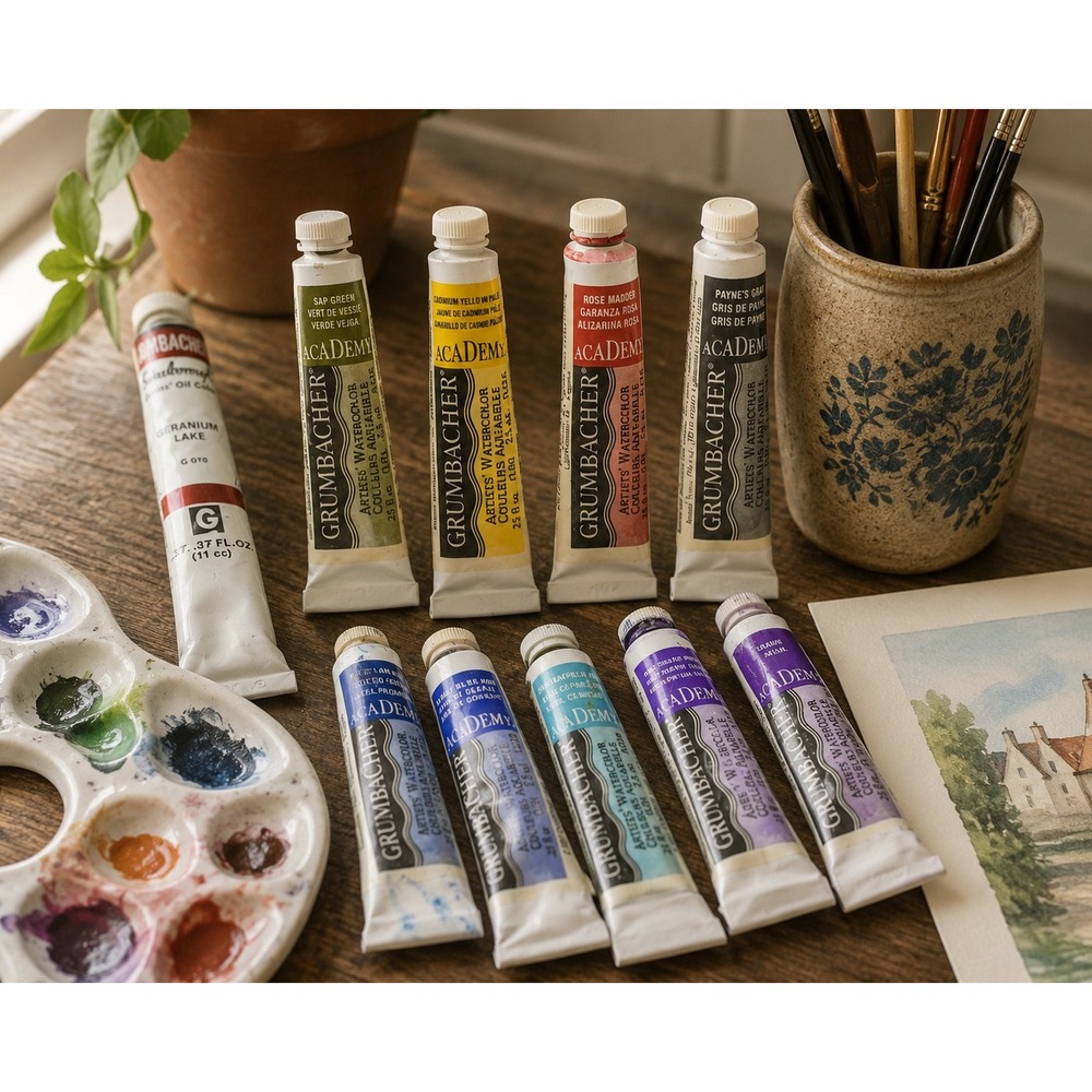 Grumbacher Academy Watercolor and Oil Paint Set 10 Tubes Multi Good Mixed Lot‎